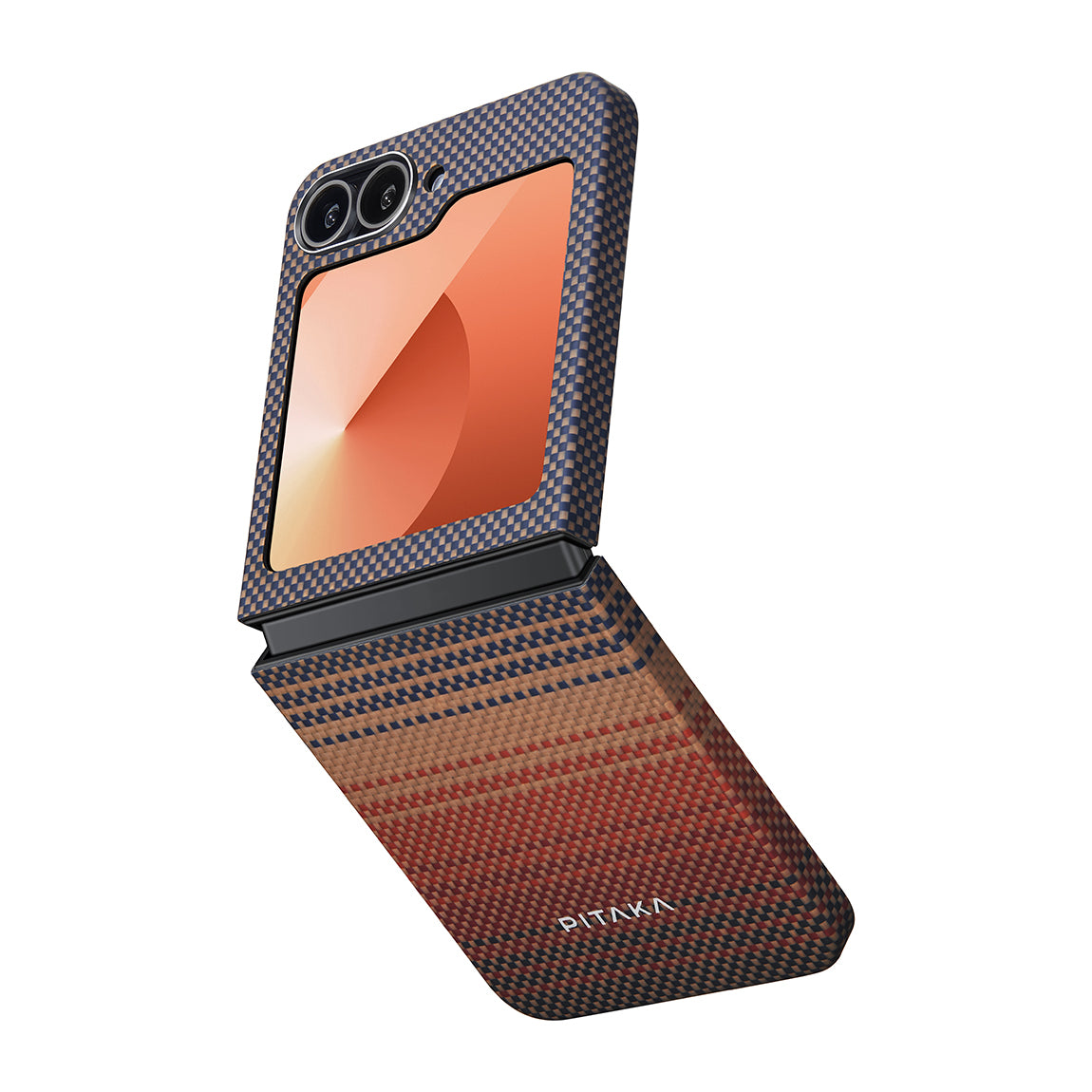 Pitaka Tactile Woven Sunset-Moonrise Serisi Galaxy Z Flip 6 M-safe Şarj Özellikli Aramid Fiber Sunset Kılıf Pitaka Tactile Woven Sunset-Moonrise Serisi Galaxy Z Flip 6 M-safe Şarj Özellikli Aramid Fiber Sunset Kılıf